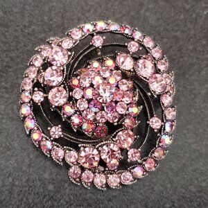 Vintage Unsigned Pink Rhinestone Spiral Pin/Brooch